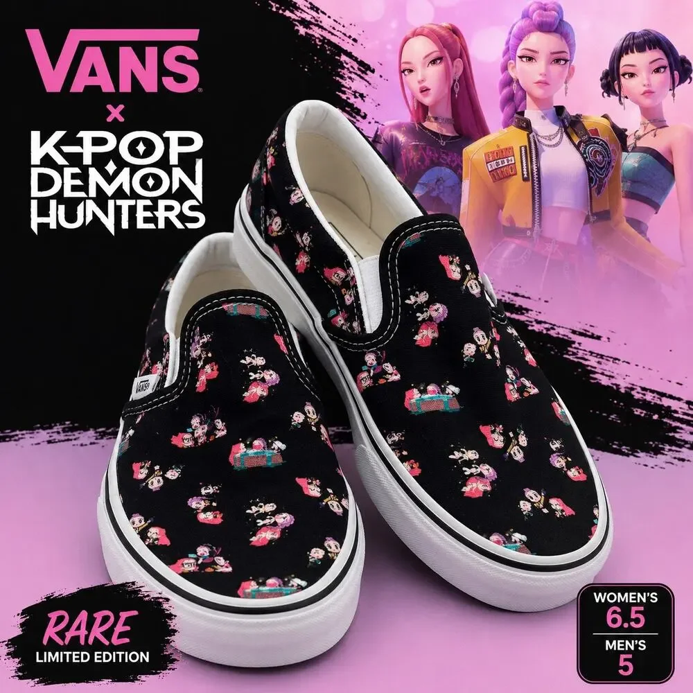 Vans KPop Demon Hunters Slip-On Shoes Black Anime Women’s 6.5 Men’s 5 Rare